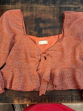 Altar'd State Rust Printed Medium Crop Tie-Front Top